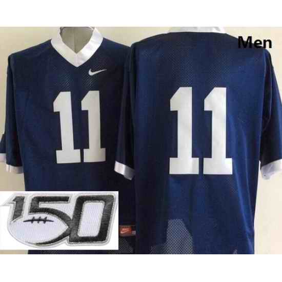 Men Penn State Nittany Lions 11 Blue College Stitched 150TH Patch Jersey